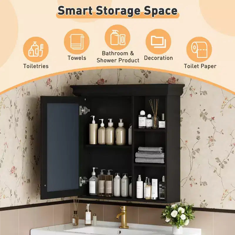 30" Wall Mounted Bathroom Medicine Cabinet with Mirror & 3 Adjustable Shelves