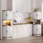 64.6" Farmhouse Corner Cabinet with 4 Barn Doors & 5 Adjustable Shelves