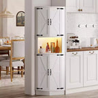 64.6" Farmhouse Corner Cabinet with 4 Barn Doors & 5 Adjustable Shelves