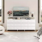 63 Long Dresser with 12 Drawers, TV Stand for 55/65/70 Inch TV, Fabric Dresser TV Stand for Bedroom Living Room, Chest of Drawers with Open Shelves