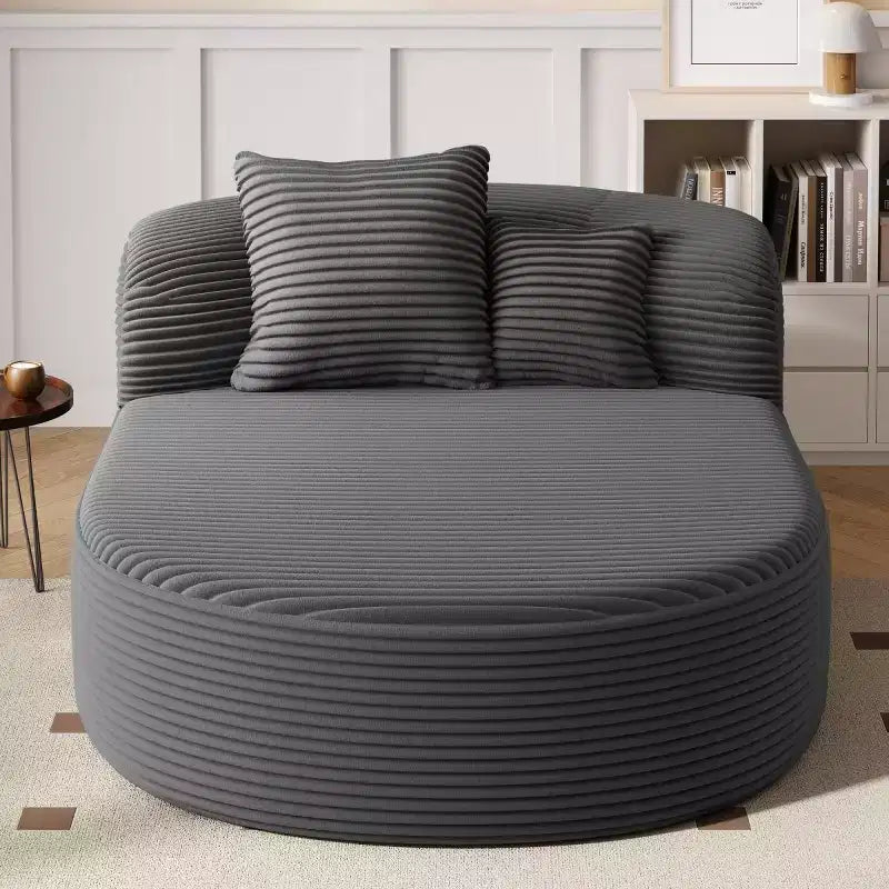 51" Oversized Corduroy Chaise Lounge Sofa Bed with 2 Pillows, Boneless Design
