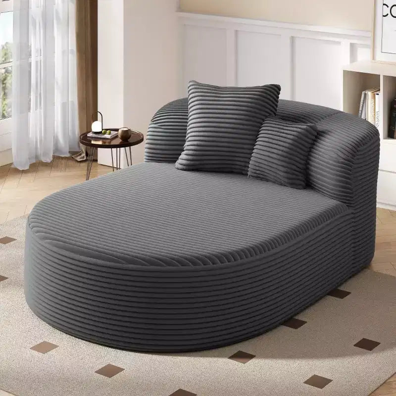 51" Oversized Corduroy Chaise Lounge Sofa Bed with 2 Pillows, Boneless Design