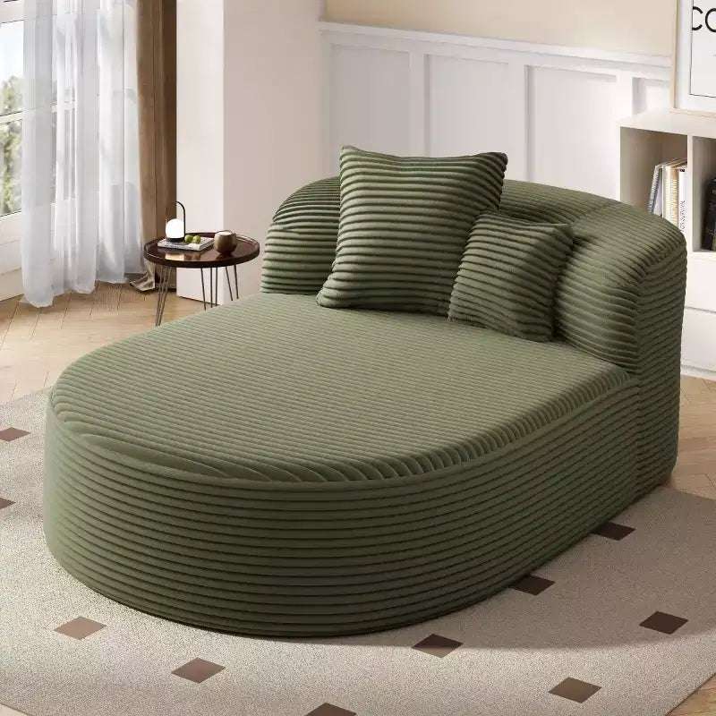 51" Oversized Corduroy Chaise Lounge Sofa Bed with 2 Pillows, Boneless Design