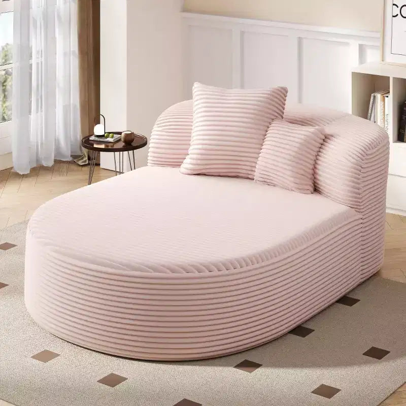 51" Oversized Corduroy Chaise Lounge Sofa Bed with 2 Pillows, Boneless Design