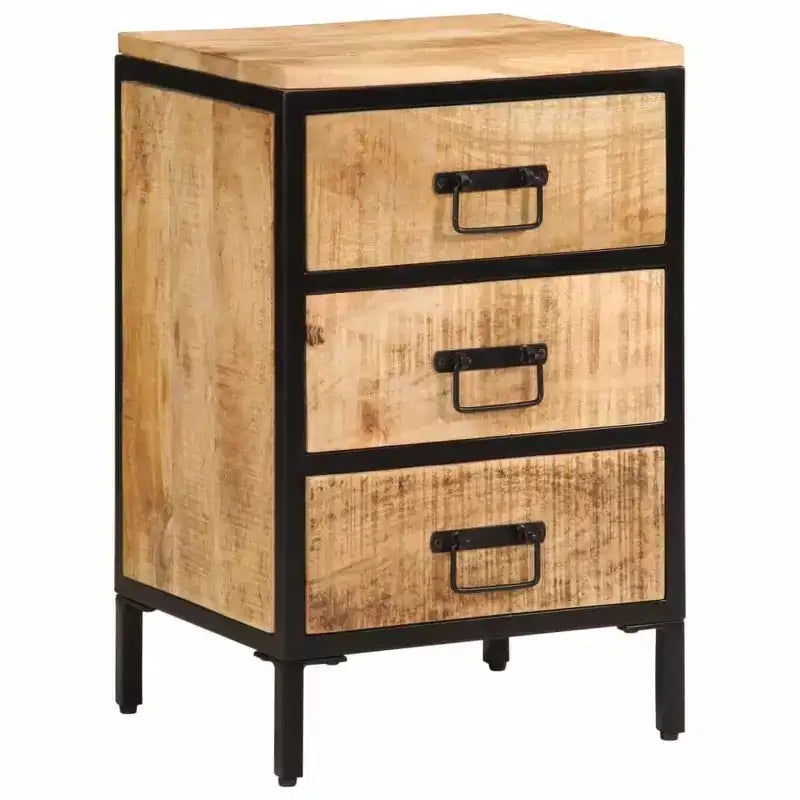 Bedside Cabinet with Drawer & Open Shelf, Natural Wood Color