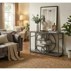 55" Industrial Narrow Console Table with O-Shaped Metal Frame & Storage Shelf