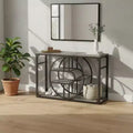 55" Industrial Narrow Console Table with O-Shaped Metal Frame & Storage Shelf