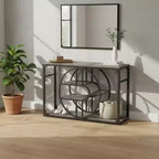 55" Industrial Narrow Console Table with O-Shaped Metal Frame & Storage Shelf