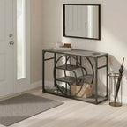 55" Industrial Narrow Console Table with O-Shaped Metal Frame & Storage Shelf