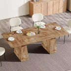 Farmhouse Rectangular Dining Table for 6, Double Pedestal, 63" Natural Wood
