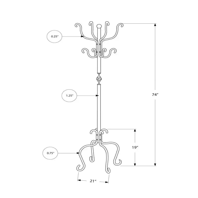 74" Metal Freestanding Coat Rack with 8 Hooks for Entryway, Hallway & Bedroom