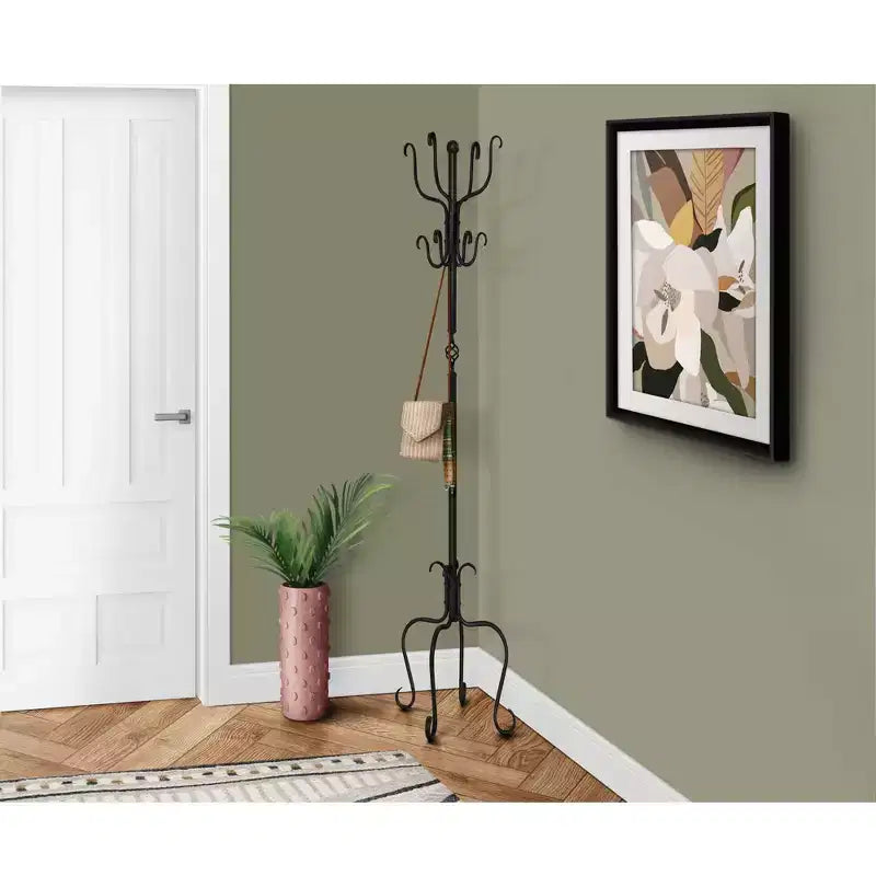 74" Metal Freestanding Coat Rack with 8 Hooks for Entryway, Hallway & Bedroom