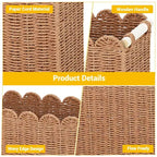 2-Pack Paper Rope Scalloped Edge Toilet Paper Storage Basket, with 2 Wooden Handle. Decor Baskets