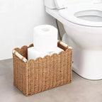 2-Pack Paper Rope Scalloped Edge Toilet Paper Storage Basket, with 2 Wooden Handle. Decor Baskets