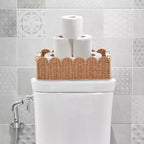 2-Pack Paper Rope Scalloped Edge Toilet Paper Storage Basket, with 2 Wooden Handle. Decor Baskets