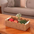 2-Pack Paper Rope Scalloped Edge Toilet Paper Storage Basket, with 2 Wooden Handle. Decor Baskets