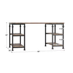 Vintage Industrial Storage Desk with Metal Frame & Poplar Wood Shelves