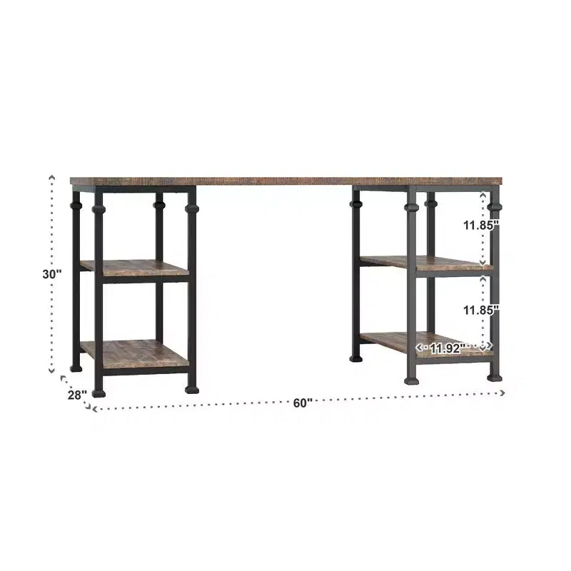 Vintage Industrial Storage Desk with Metal Frame & Poplar Wood Shelves