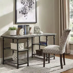 Vintage Industrial Storage Desk with Metal Frame & Poplar Wood Shelves