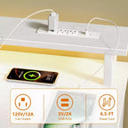 60 Inch White Computer Desk with Charging Station Gaming Desk LED Lights 4 Drawers File Cabinet Storage Home Office Work Table Modern Bedroom Study