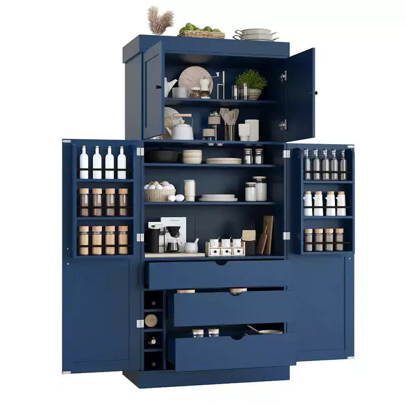 77" Freestanding Kitchen Storage Pantry Cabinet with Door & Adjustable Shelves