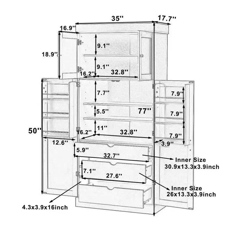77" Freestanding Kitchen Storage Pantry Cabinet with Door & Adjustable Shelves