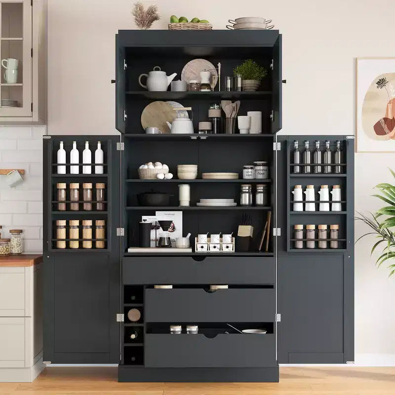 77" Freestanding Kitchen Storage Pantry Cabinet with Door & Adjustable Shelves