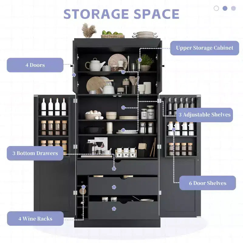 77" Freestanding Kitchen Storage Pantry Cabinet with Door & Adjustable Shelves