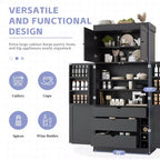 77" Freestanding Kitchen Storage Pantry Cabinet with Door & Adjustable Shelves