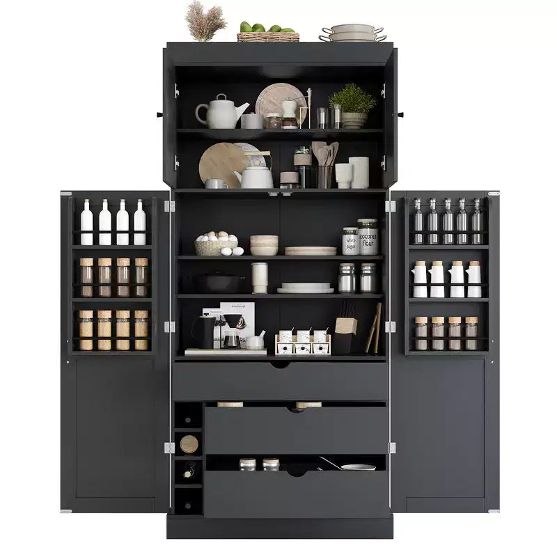77" Freestanding Kitchen Storage Pantry Cabinet with Door & Adjustable Shelves