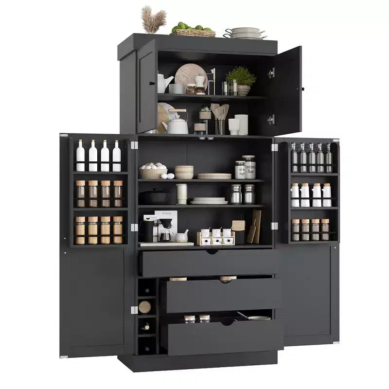 77" Freestanding Kitchen Storage Pantry Cabinet with Door & Adjustable Shelves