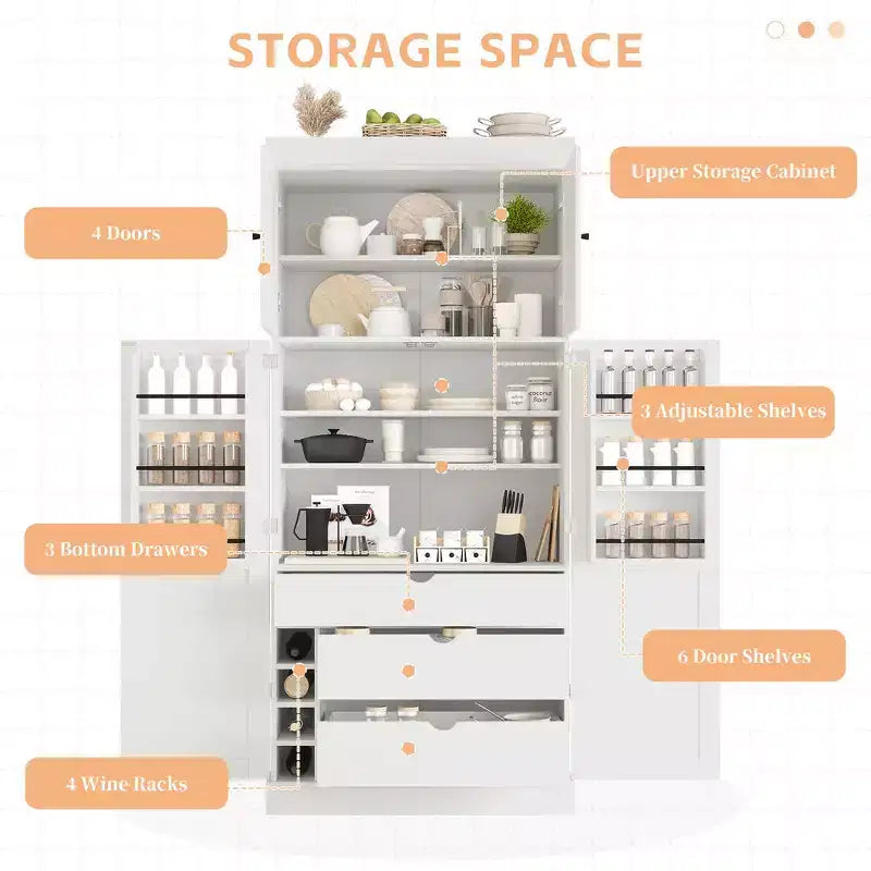 77" Freestanding Kitchen Storage Pantry Cabinet with Door & Adjustable Shelves