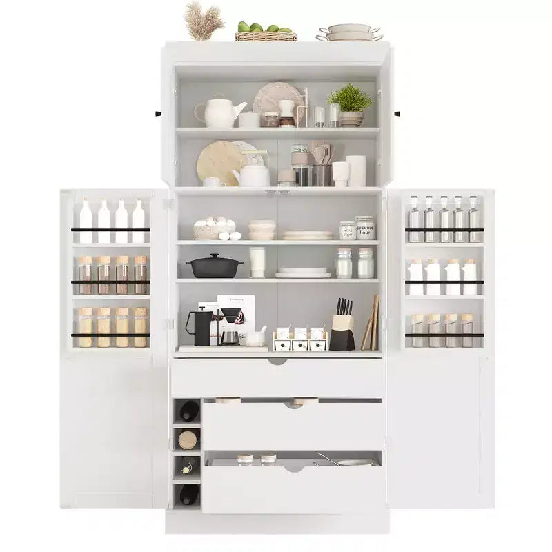 77" Freestanding Kitchen Storage Pantry Cabinet with Door & Adjustable Shelves