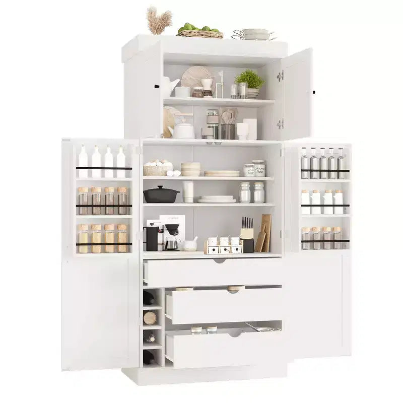 77" Freestanding Kitchen Storage Pantry Cabinet with Door & Adjustable Shelves