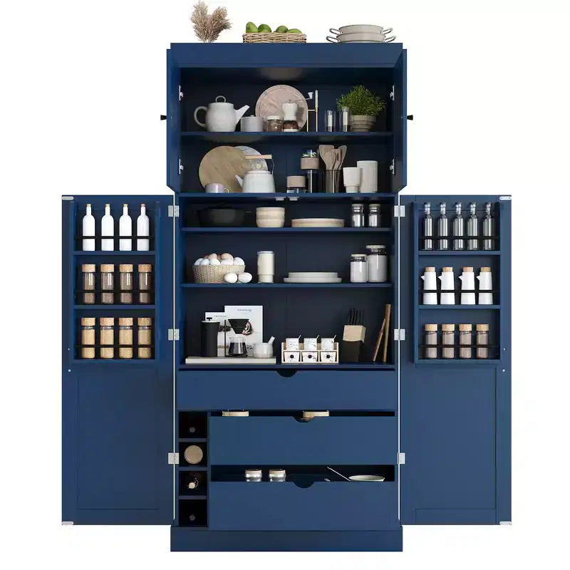 77" Freestanding Kitchen Storage Pantry Cabinet with Door & Adjustable Shelves
