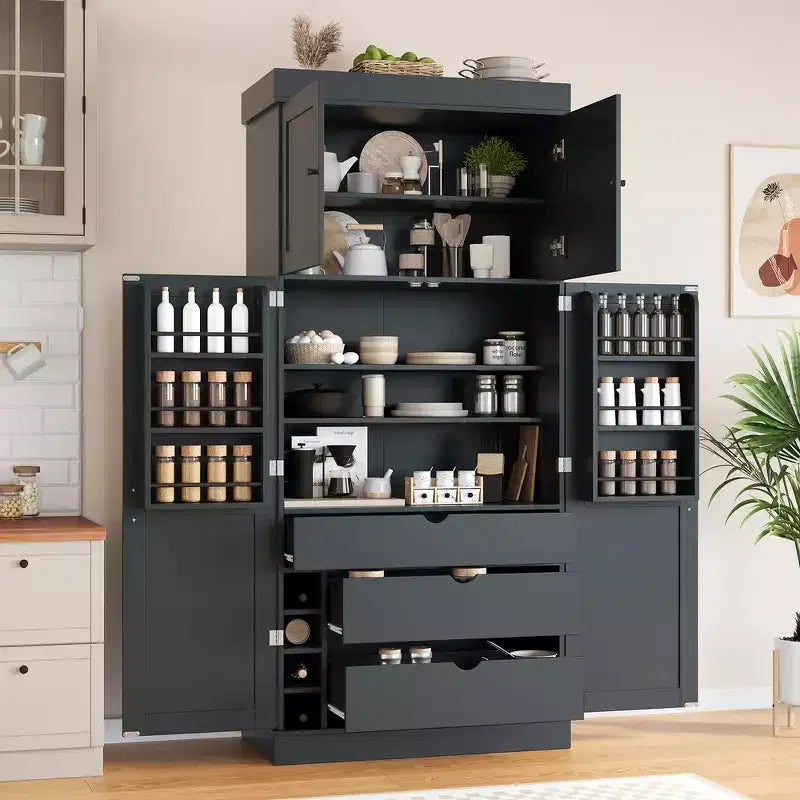 77" Freestanding Kitchen Storage Pantry Cabinet with Door & Adjustable Shelves