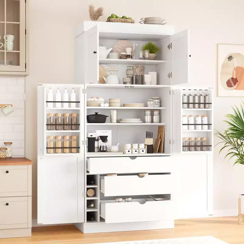 77" Freestanding Kitchen Storage Pantry Cabinet with Door & Adjustable Shelves