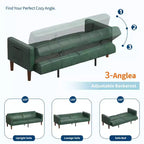 75 Modern Convertible Couch in Faux Leather, Mid-Century 3-Seat Loveseat Sleeper for Small Spaces