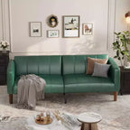 75 Modern Convertible Couch in Faux Leather, Mid-Century 3-Seat Loveseat Sleeper for Small Spaces