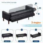 75 Modern Convertible Couch in Faux Leather, Mid-Century 3-Seat Loveseat Sleeper for Small Spaces