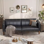 75 Modern Convertible Couch in Faux Leather, Mid-Century 3-Seat Loveseat Sleeper for Small Spaces