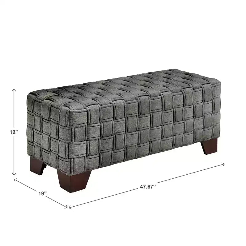 Walnut Finish Woven Upholstered Bench for Bedroom or Entryway