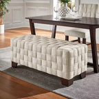 Walnut Finish Woven Upholstered Bench for Bedroom or Entryway