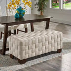 Walnut Finish Woven Upholstered Bench for Bedroom or Entryway