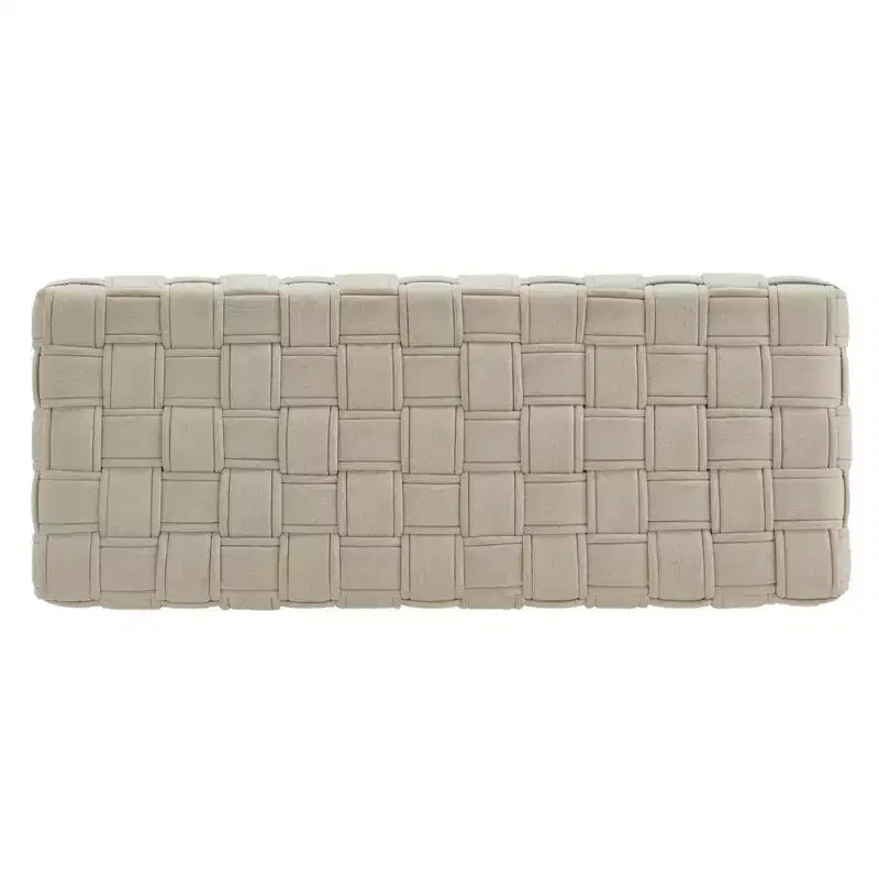 Walnut Finish Woven Upholstered Bench for Bedroom or Entryway