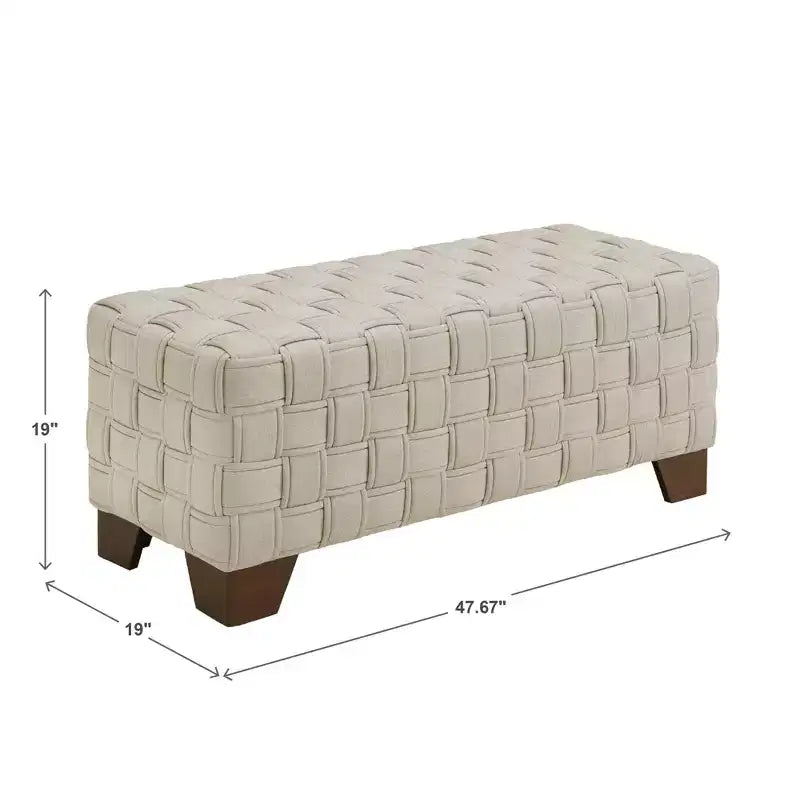 Walnut Finish Woven Upholstered Bench for Bedroom or Entryway