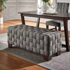 Walnut Finish Woven Upholstered Bench for Bedroom or Entryway