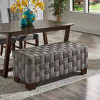 Walnut Finish Woven Upholstered Bench for Bedroom or Entryway