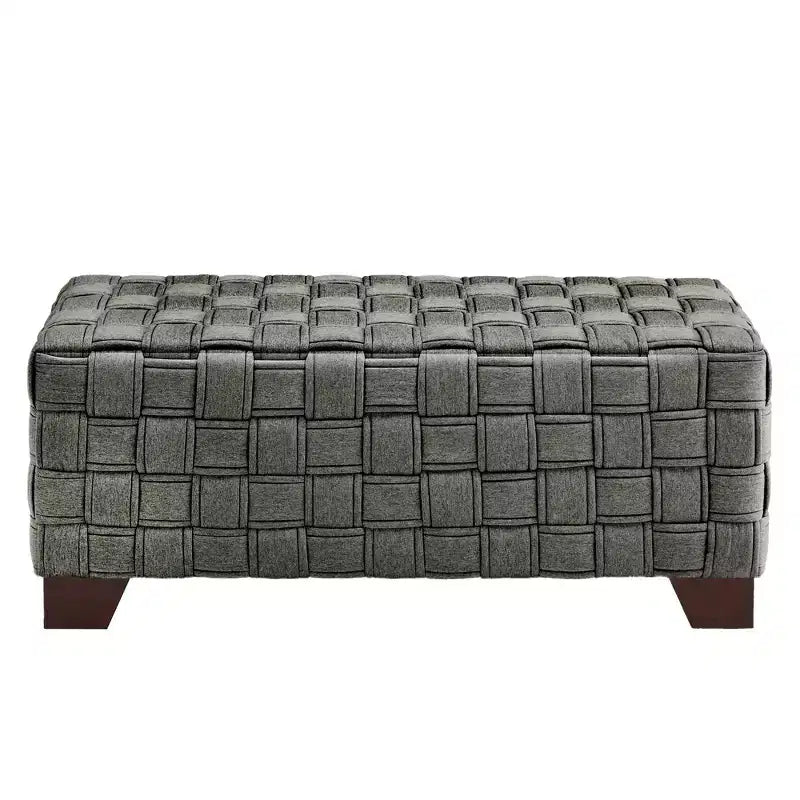 Walnut Finish Woven Upholstered Bench for Bedroom or Entryway
