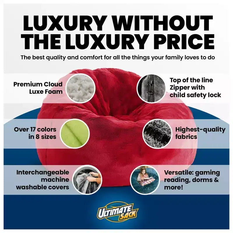 5-Foot Foam Filled Faux Fur Bean Bag Chair with Footstool, Pink